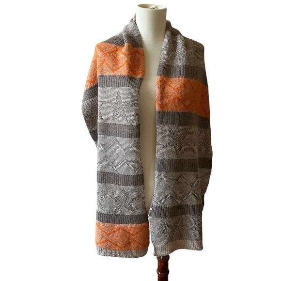 LORENA ANTONIAZZI WOOL BLD SCARF STARS GRAY ORANGE WARM COZY VERSATILE DESIGNER - Picture 4 of 9